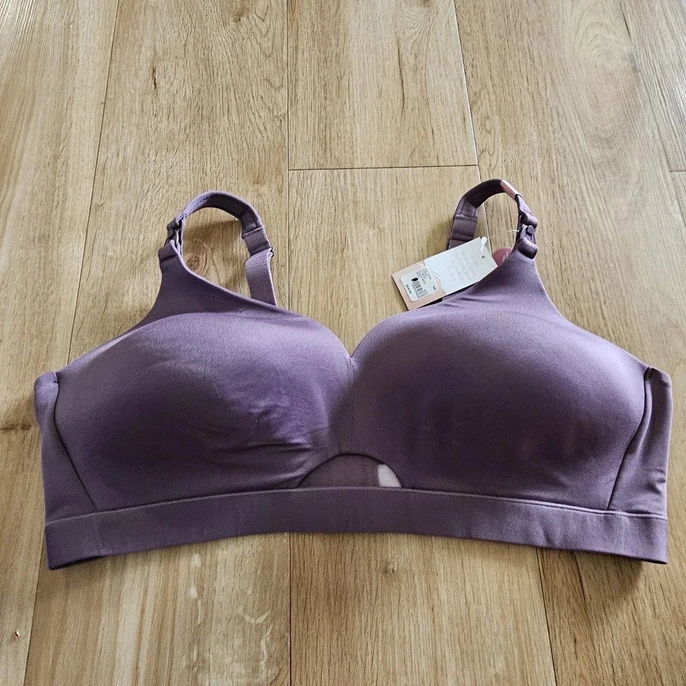 Cacique Lightly Lined Full Coverage No Wire Nursing Bra 44C Purple Mesh Cutout
